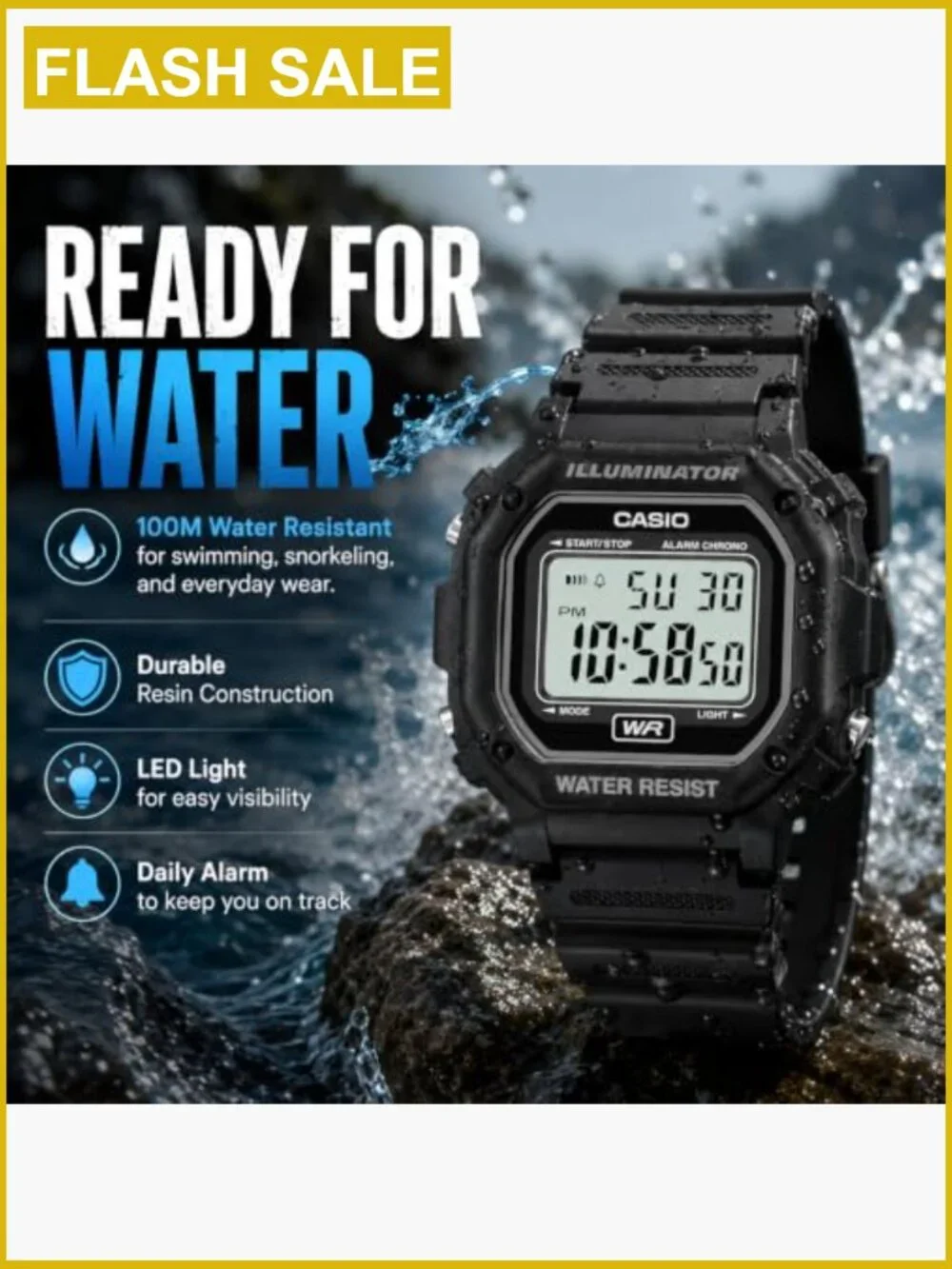 Men's Digital Watch Quartz Water Resistant Chronograph LED